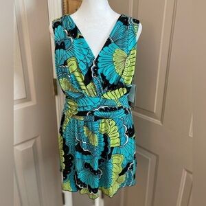 J.T.B. NWT Y2K lime, teal, black sleeveless tie back babydoll blouse. Size L.